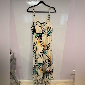 Torrid Cream and Black Maxi Wash Trapeze Palm Leaves Print Maxi Dress